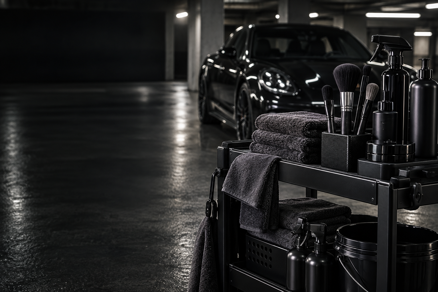 Professional detailing tools and microfiber towels